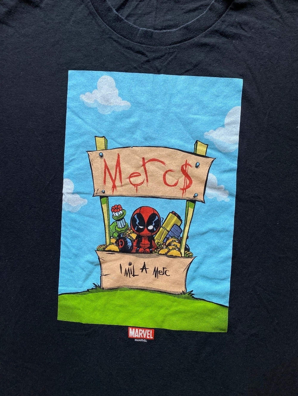 Marvel Mens Graphic T Shirt Large Regular Fit Black Cotton Deadpool Comic Tee - Picture 2 of 5